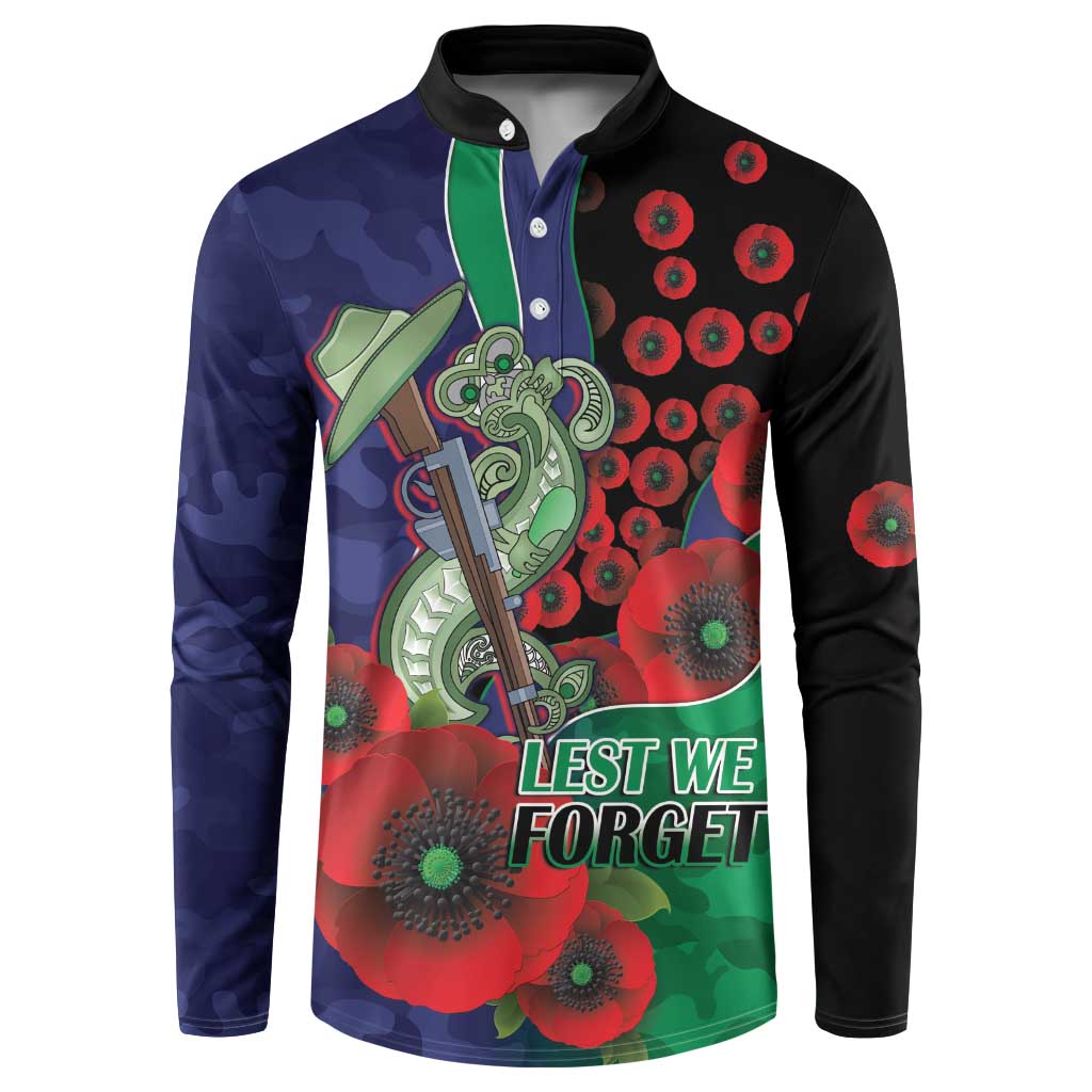 New Zealand Warriors ANZAC Personalised Button Sweatshirt Lest We Forget Poppy Camo