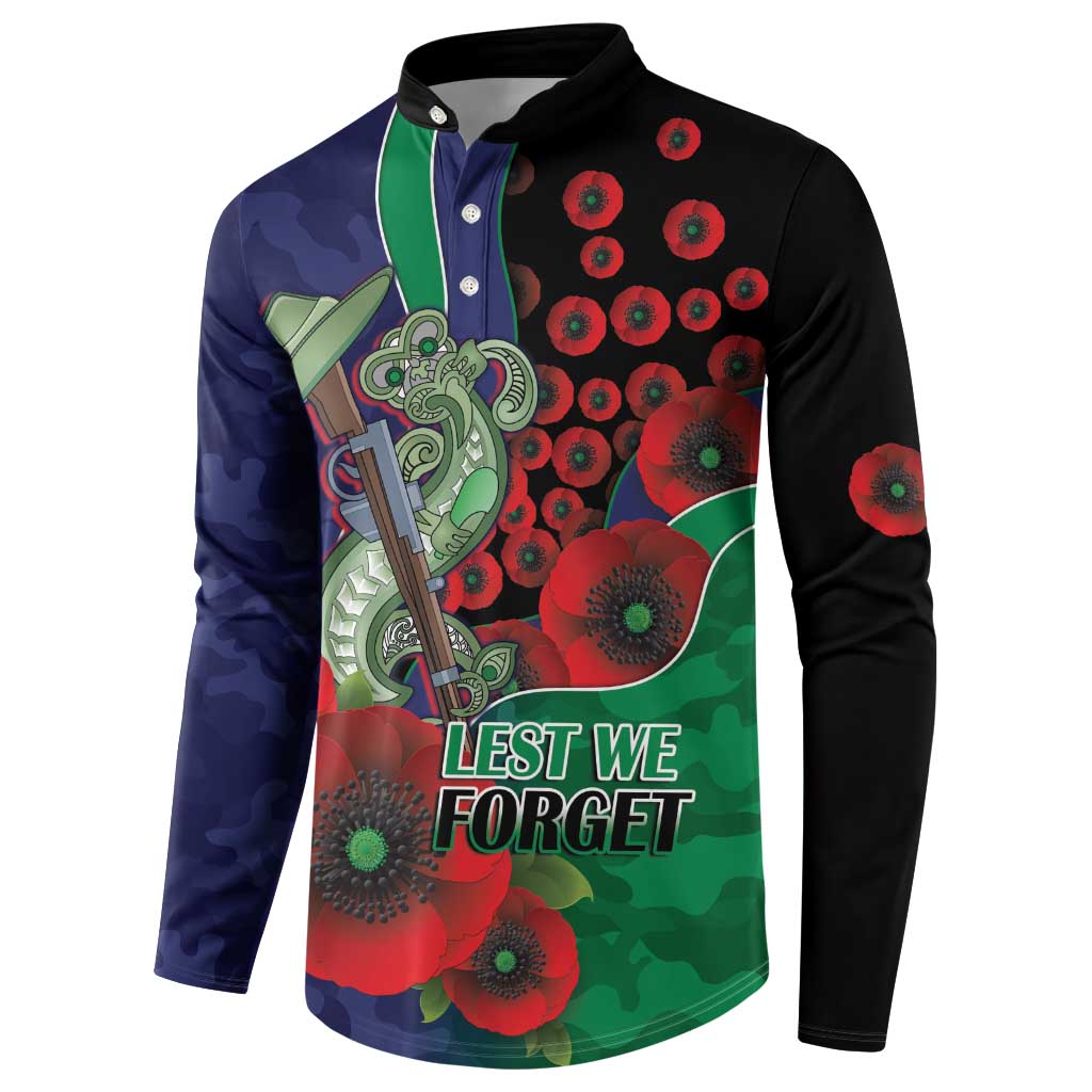 New Zealand Warriors ANZAC Personalised Button Sweatshirt Lest We Forget Poppy Camo