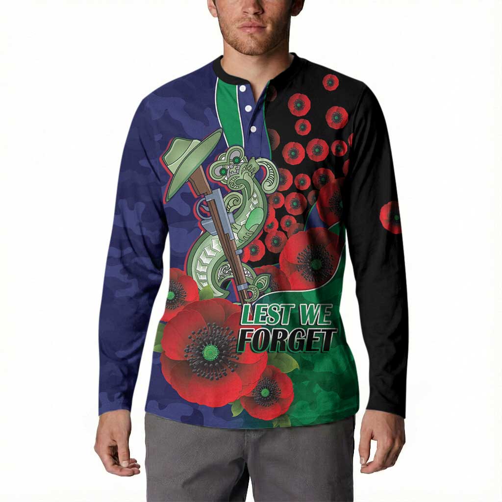 New Zealand Warriors ANZAC Personalised Button Sweatshirt Lest We Forget Poppy Camo