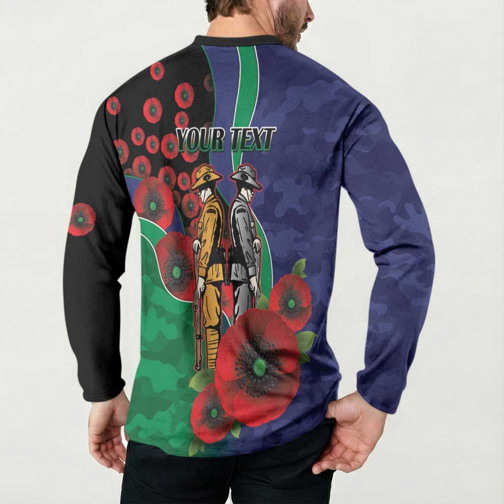 New Zealand Warriors ANZAC Personalised Button Sweatshirt Lest We Forget Poppy Camo