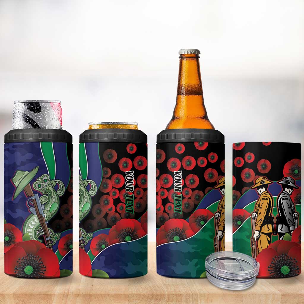 New Zealand Warriors ANZAC Personalised 4 in 1 Can Cooler Tumbler Lest We Forget Poppy Camo