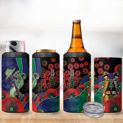 New Zealand Warriors ANZAC Personalised 4 in 1 Can Cooler Tumbler Lest We Forget Poppy Camo