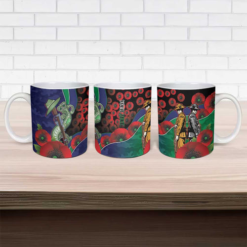 New Zealand Warriors ANZAC Personalised Ceramic Mug Lest We Forget Poppy Camo