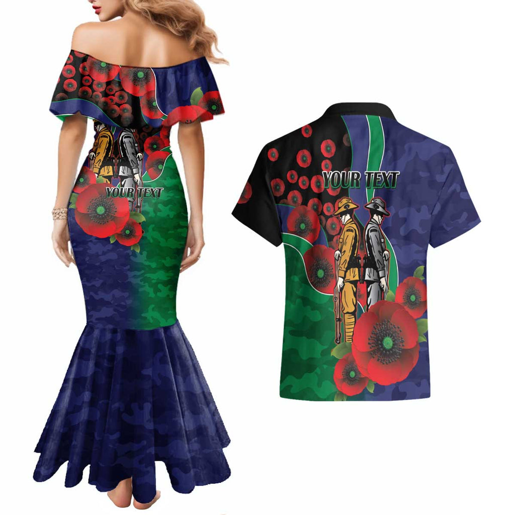 New Zealand Warriors ANZAC Personalised Couples Matching Mermaid Dress and Hawaiian Shirt Lest We Forget Poppy Camo