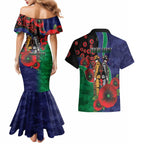New Zealand Warriors ANZAC Personalised Couples Matching Mermaid Dress and Hawaiian Shirt Lest We Forget Poppy Camo