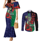 New Zealand Warriors ANZAC Personalised Couples Matching Mermaid Dress and Long Sleeve Button Shirt Lest We Forget Poppy Camo