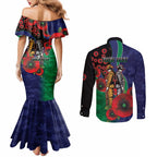 New Zealand Warriors ANZAC Personalised Couples Matching Mermaid Dress and Long Sleeve Button Shirt Lest We Forget Poppy Camo