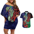 New Zealand Warriors ANZAC Personalised Couples Matching Off Shoulder Short Dress and Hawaiian Shirt Lest We Forget Poppy Camo