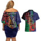 New Zealand Warriors ANZAC Personalised Couples Matching Off Shoulder Short Dress and Hawaiian Shirt Lest We Forget Poppy Camo