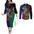 New Zealand Warriors ANZAC Personalised Couples Matching Off The Shoulder Long Sleeve Dress and Long Sleeve Button Shirt Lest We Forget Poppy Camo