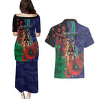 New Zealand Warriors ANZAC Personalised Couples Matching Puletasi and Hawaiian Shirt Lest We Forget Poppy Camo