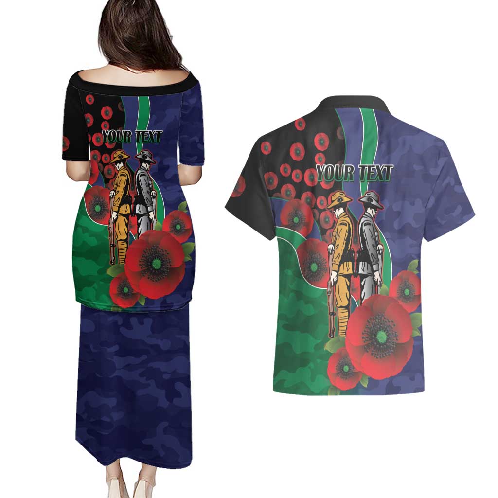 New Zealand Warriors ANZAC Personalised Couples Matching Puletasi and Hawaiian Shirt Lest We Forget Poppy Camo