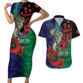 New Zealand Warriors ANZAC Personalised Couples Matching Short Sleeve Bodycon Dress and Hawaiian Shirt Lest We Forget Poppy Camo