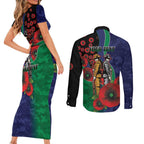 New Zealand Warriors ANZAC Personalised Couples Matching Short Sleeve Bodycon Dress and Long Sleeve Button Shirt Lest We Forget Poppy Camo