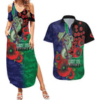 New Zealand Warriors ANZAC Personalised Couples Matching Summer Maxi Dress and Hawaiian Shirt Lest We Forget Poppy Camo