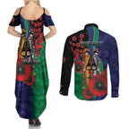 New Zealand Warriors ANZAC Personalised Couples Matching Summer Maxi Dress and Long Sleeve Button Shirt Lest We Forget Poppy Camo