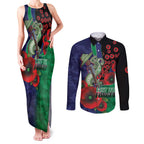New Zealand Warriors ANZAC Personalised Couples Matching Tank Maxi Dress and Long Sleeve Button Shirt Lest We Forget Poppy Camo