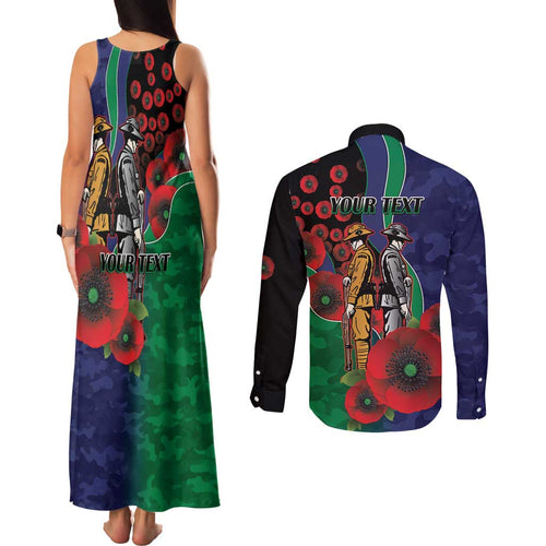 New Zealand Warriors ANZAC Personalised Couples Matching Tank Maxi Dress and Long Sleeve Button Shirt Lest We Forget Poppy Camo