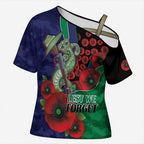 New Zealand Warriors ANZAC Personalised Cross Shoulder Shirt Lest We Forget Poppy Camo