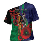 New Zealand Warriors ANZAC Personalised Cross Shoulder Shirt Lest We Forget Poppy Camo