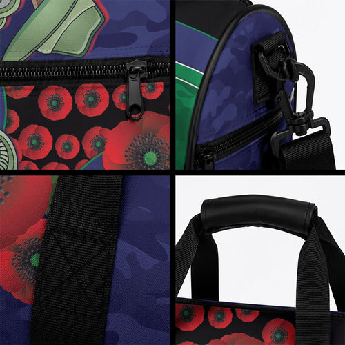 New Zealand Warriors ANZAC Personalised Duffle Bag Lest We Forget Poppy Camo
