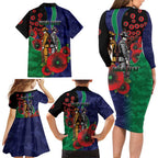 New Zealand Warriors ANZAC Personalised Family Matching Long Sleeve Bodycon Dress and Hawaiian Shirt Lest We Forget Poppy Camo