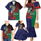New Zealand Warriors ANZAC Personalised Family Matching Mermaid Dress and Hawaiian Shirt Lest We Forget Poppy Camo
