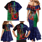 New Zealand Warriors ANZAC Personalised Family Matching Mermaid Dress and Hawaiian Shirt Lest We Forget Poppy Camo