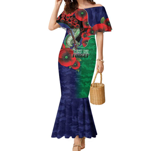 New Zealand Warriors ANZAC Personalised Family Matching Mermaid Dress and Hawaiian Shirt Lest We Forget Poppy Camo