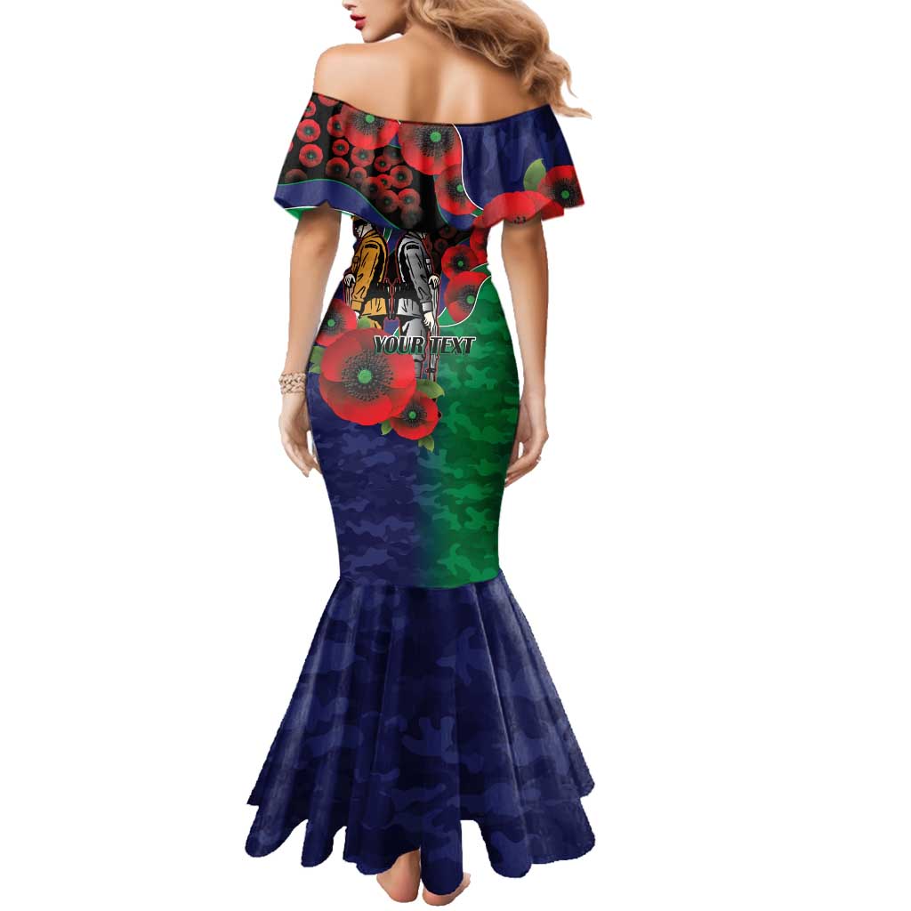 New Zealand Warriors ANZAC Personalised Family Matching Mermaid Dress and Hawaiian Shirt Lest We Forget Poppy Camo