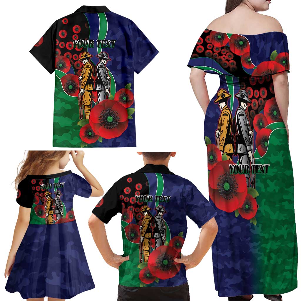 New Zealand Warriors ANZAC Personalised Family Matching Off Shoulder Maxi Dress and Hawaiian Shirt Lest We Forget Poppy Camo