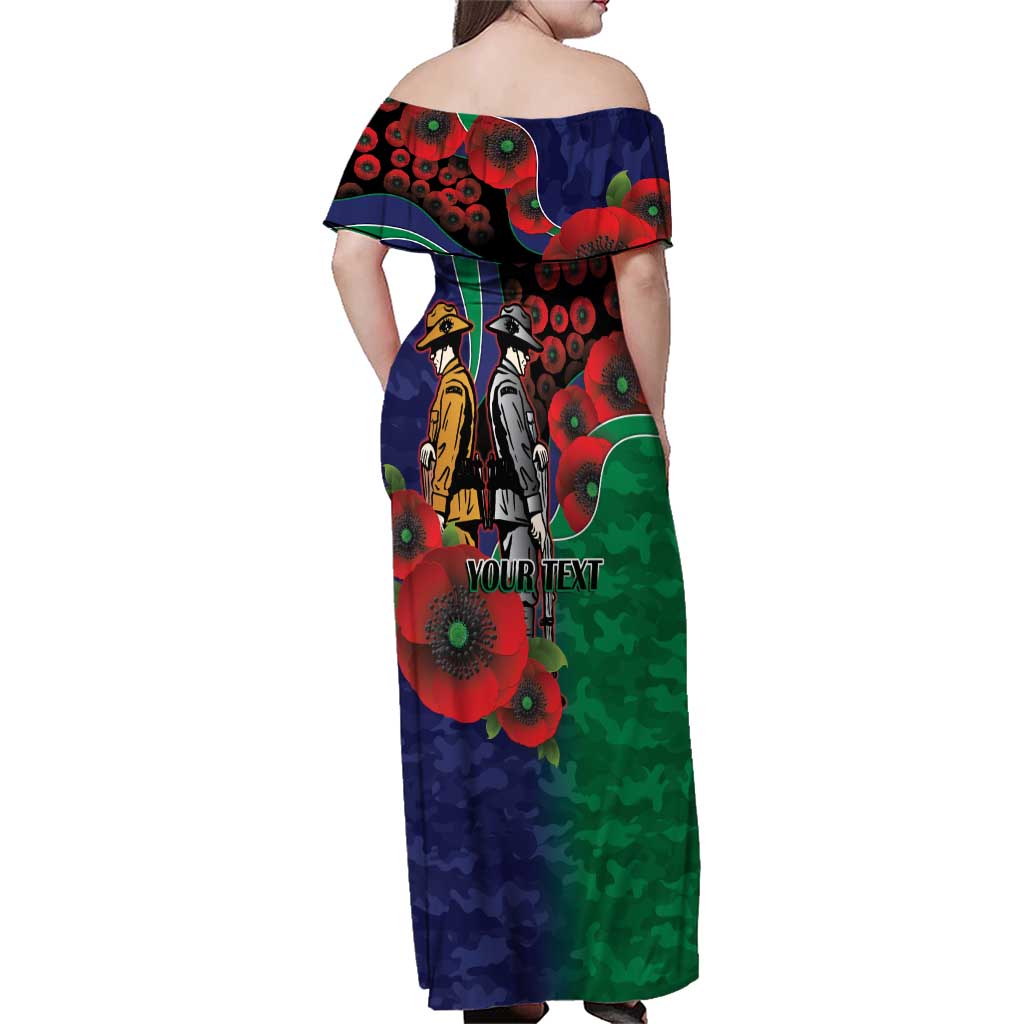 New Zealand Warriors ANZAC Personalised Family Matching Off Shoulder Maxi Dress and Hawaiian Shirt Lest We Forget Poppy Camo