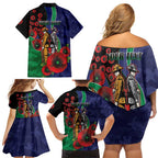 New Zealand Warriors ANZAC Personalised Family Matching Off Shoulder Short Dress and Hawaiian Shirt Lest We Forget Poppy Camo