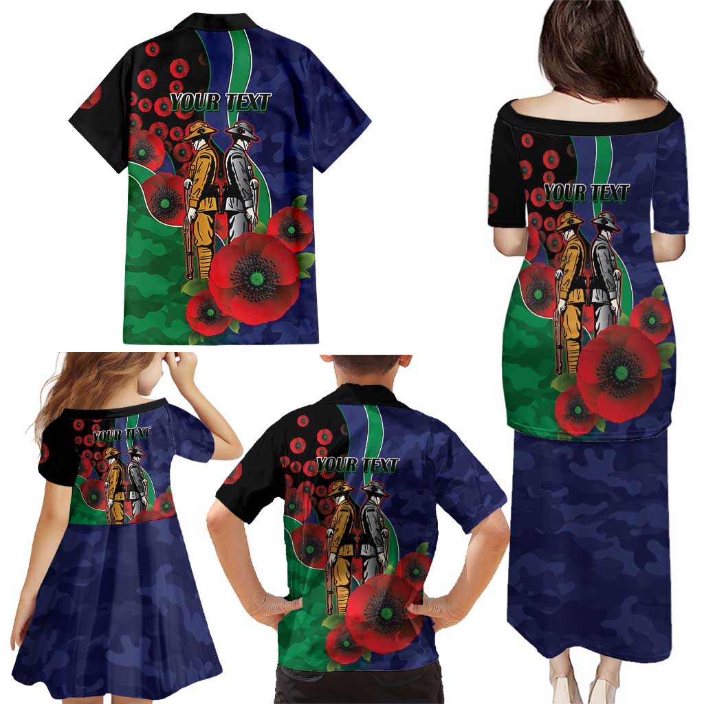 New Zealand Warriors ANZAC Personalised Family Matching Puletasi and Hawaiian Shirt Lest We Forget Poppy Camo