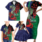 New Zealand Warriors ANZAC Personalised Family Matching Short Sleeve Bodycon Dress and Hawaiian Shirt Lest We Forget Poppy Camo