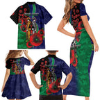 New Zealand Warriors ANZAC Personalised Family Matching Short Sleeve Bodycon Dress and Hawaiian Shirt Lest We Forget Poppy Camo