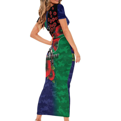 New Zealand Warriors ANZAC Personalised Family Matching Short Sleeve Bodycon Dress and Hawaiian Shirt Lest We Forget Poppy Camo