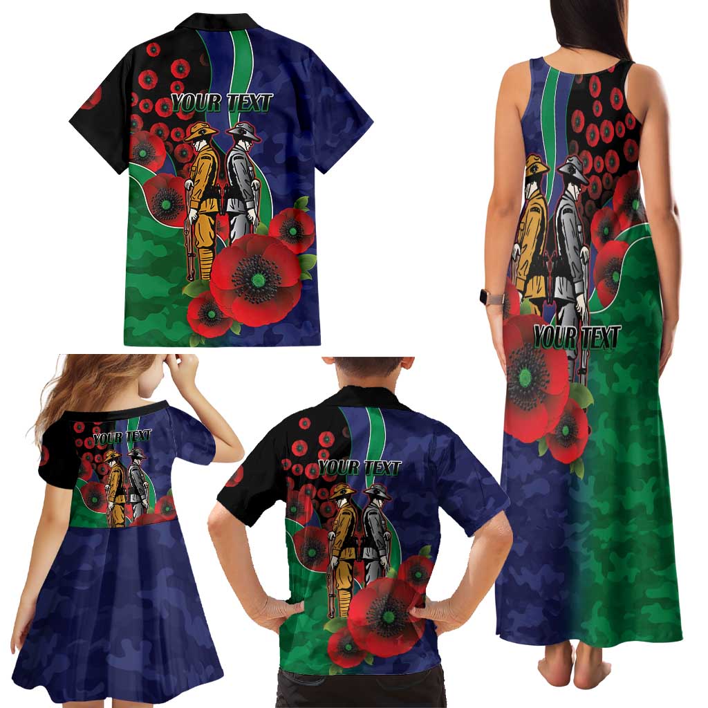 New Zealand Warriors ANZAC Personalised Family Matching Tank Maxi Dress and Hawaiian Shirt Lest We Forget Poppy Camo