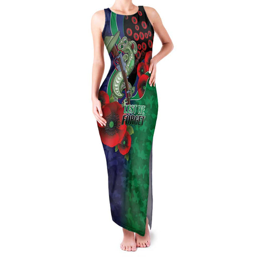 New Zealand Warriors ANZAC Personalised Family Matching Tank Maxi Dress and Hawaiian Shirt Lest We Forget Poppy Camo