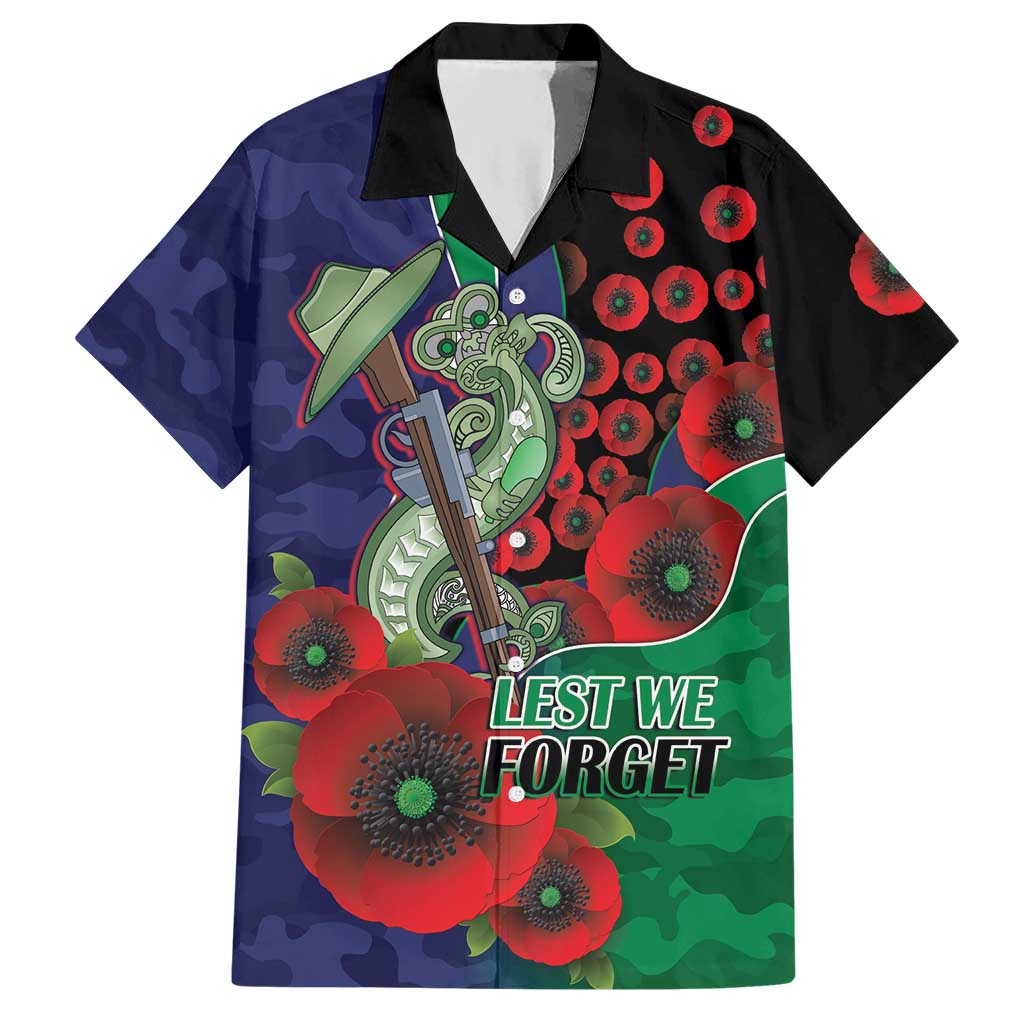 New Zealand Warriors ANZAC Personalised Hawaiian Shirt Lest We Forget Poppy Camo