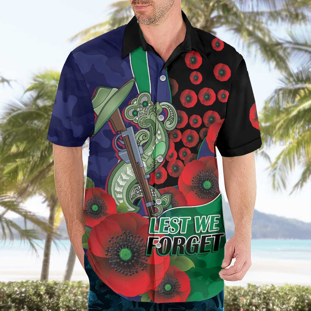New Zealand Warriors ANZAC Personalised Hawaiian Shirt Lest We Forget Poppy Camo