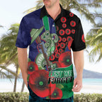 New Zealand Warriors ANZAC Personalised Hawaiian Shirt Lest We Forget Poppy Camo