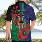New Zealand Warriors ANZAC Personalised Hawaiian Shirt Lest We Forget Poppy Camo