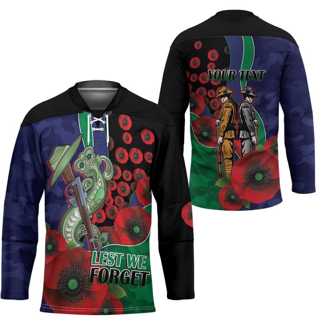 New Zealand Warriors ANZAC Personalised Hockey Jersey Lest We Forget Poppy Camo