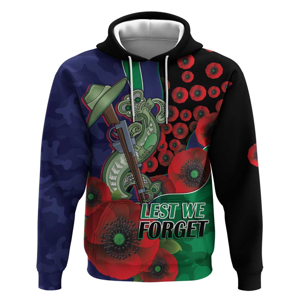 New Zealand Warriors ANZAC Personalised Hoodie Lest We Forget Poppy Camo