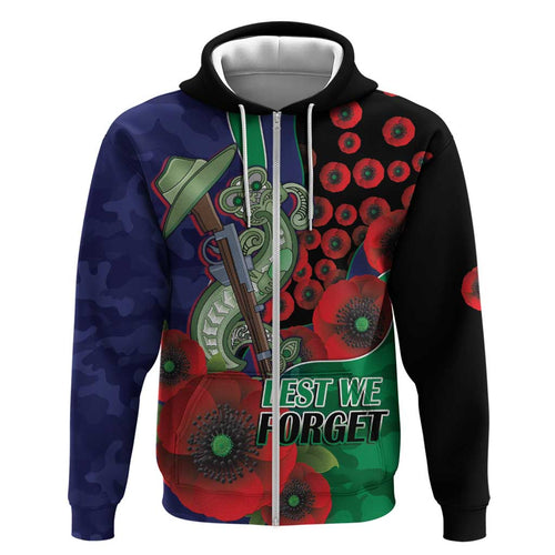 New Zealand Warriors ANZAC Personalised Hoodie Lest We Forget Poppy Camo