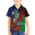 New Zealand Warriors ANZAC Personalised Kid Hawaiian Shirt Lest We Forget Poppy Camo
