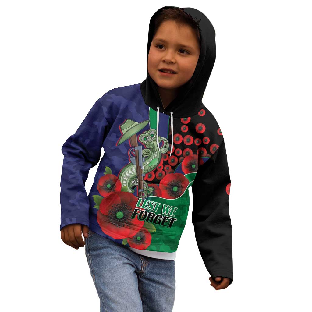 New Zealand Warriors ANZAC Personalised Kid Hoodie Lest We Forget Poppy Camo
