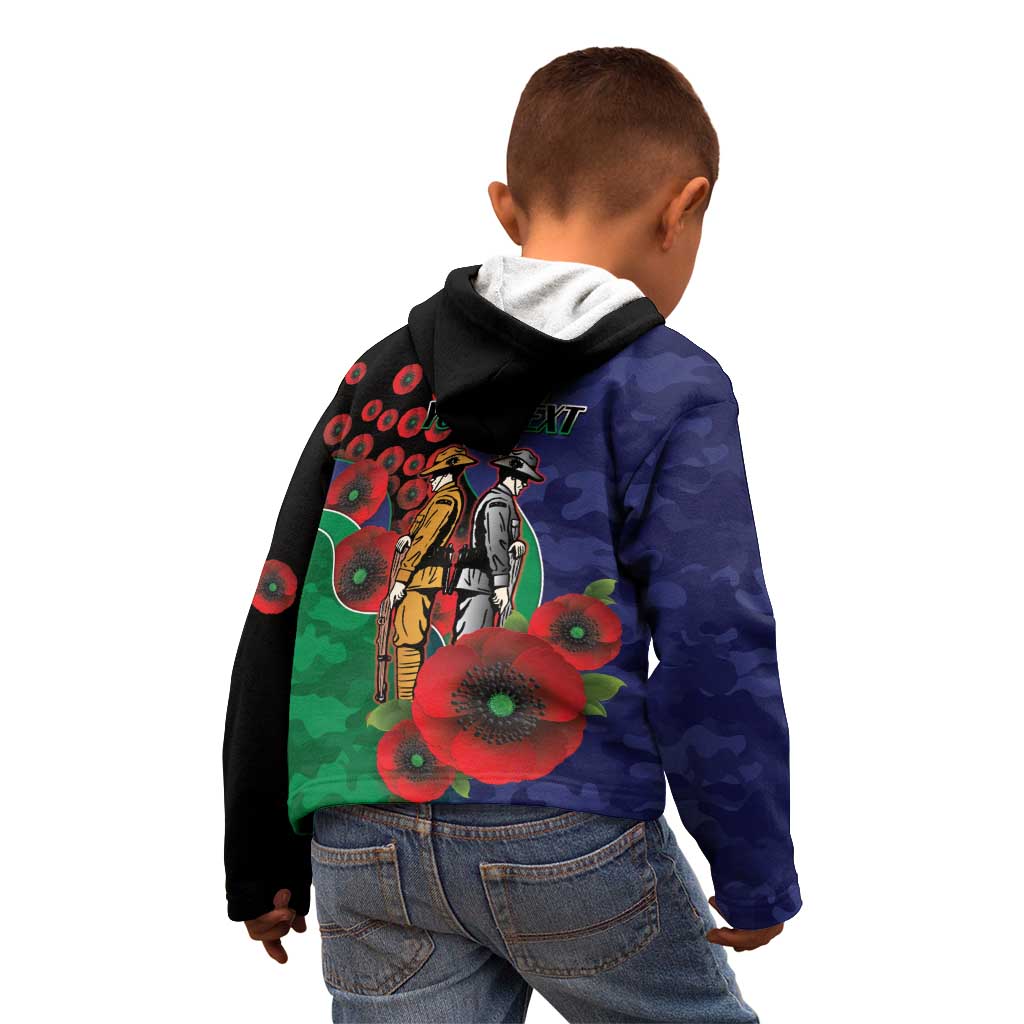 New Zealand Warriors ANZAC Personalised Kid Hoodie Lest We Forget Poppy Camo