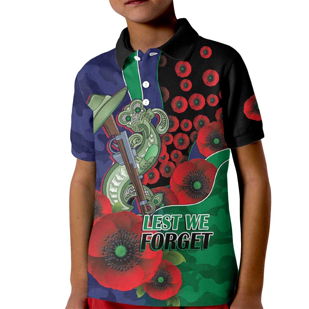 New Zealand Warriors ANZAC Personalised Kid Polo Shirt Lest We Forget Poppy Camo